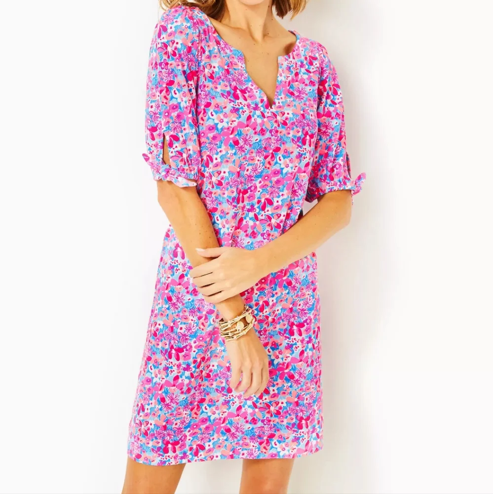 NWT Lilly Pulitzer Easley Short Sleeve Dress Aura Pink Baby Bloomer Large - Picture 3 of 6
